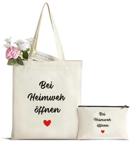 Geschenk gegen Heimweh, Canvas Tragetasche mit Kosmetiktasche, Beim Heimweh öffnen Geschenk, Baumwoll Tasche als Geschenkidee zum Auszug, Auslandssemester oder Au Pair, Erinnerungen an die Heimat
