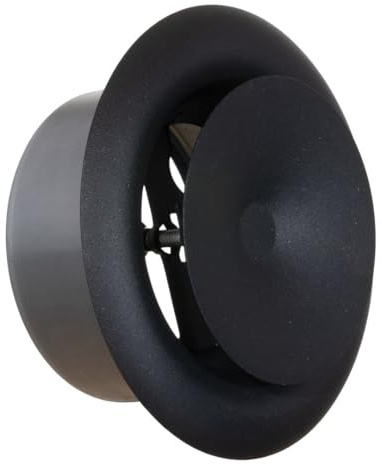 TURvent 10 cm (4 tum) svart/antracit metalldiffusor – justerbar ventil för vägg – takkanalskydd – luftventil – runda ventilationsöverdrag för badrum kök garage