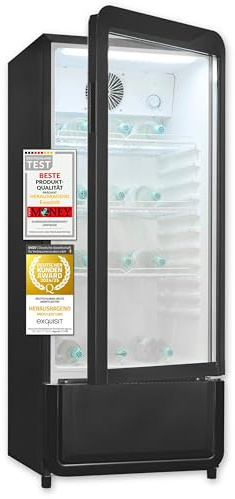 Exquisit Glastürkühlschrank, 200l Getränkekühlschrank mit LED, Umluft, 3 verstellbare Ablagen, CoolPro, GKS5180-GT-431D schwarz