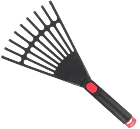 HOMSFOU Rastrillo de Jardín de Plástico para Macizos de Flores y Hojas Secas, Pequeño Rastrillo de Mano Negro con Mango Cómodo, Herramienta Manual Resistente para Jardinería y Césped