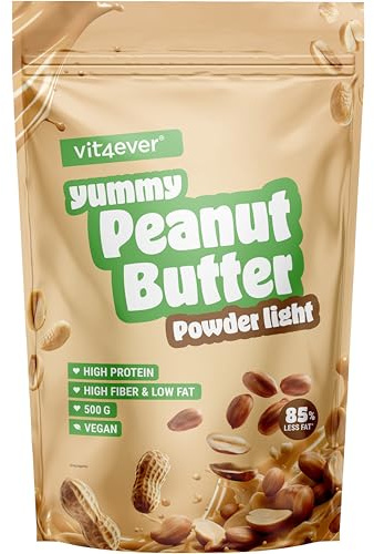 vit4ever Burro di arachidi light in polvere 500g | Burro di arachidi in polvere 85% di grassi in meno - Senza zucchero - Crema di burro di arachidi dal sapore delizioso