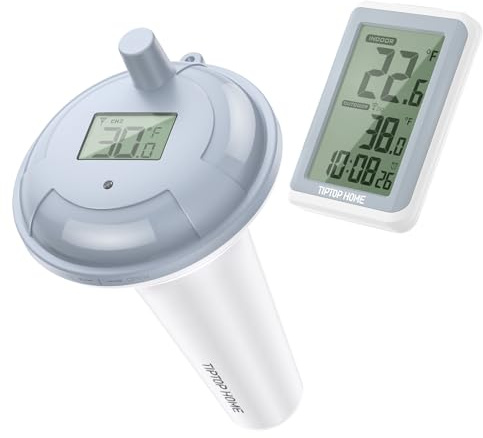 Funk PoolThermometer, WiFi Schwimmende Pool thermometer mit Indoor-Temperatur Luftfeuchtigkeit Monitor, Digital Teichthermometer Unterwasser IP67 wasserdicht für Schwimmbäder, Badewannen, Fischbecken