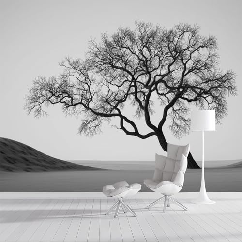 DLERFLOVR Mural Papier Peint Troncs D'Arbres Secs Papier Murale Photos En Noir Et Blanc Papiers Peints Panoramique pour Salle de séjour Chambre à coucher séjour Décoration, 200x140cm, Gris
