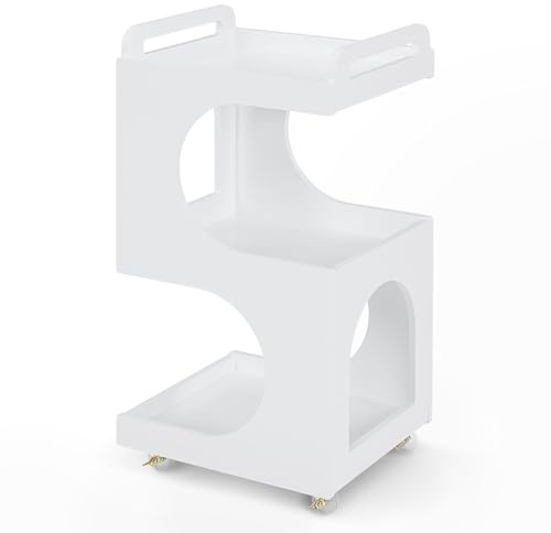 BarberPub Carro de Servicio con Ruedas, Carro de peluquería Blanco, Carro de baño y Cocina, Carro de salón con 3 estantes, Carro Moderno Multifuncional para salón de Belleza, 44,5x40x87cm, 0045