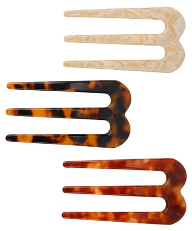 3pcs Fourchette à Cheveux Françaises pour Femmes, 3 Dents U-Forme Épingles à Cheveux Barrettes Chignon Updo Accessoires Coiffure Rétro pour Soirée & Quotidien (Écaille, Brun, Blanc Cassé)