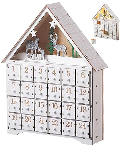 Wooden Advent Calendar with Drawers and LED Lights 24 Days Countdown Empty Advent Calendars to Fill for Christmas Decoration