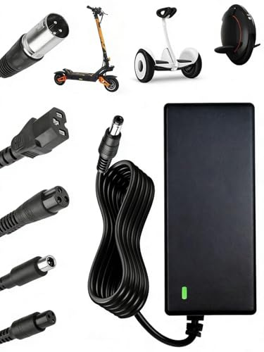 Electric Scooter Charger, 42V 2A Hoverboard Charger, 36V Universal lithium Batterie Charger with 6 Connectors Electric Bike Chargers for Balance Mobility Scooter Hoverboard, Without UK Plug (3-Pin)