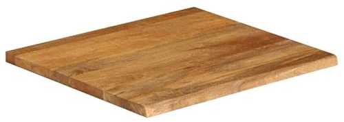 Eleganz Mesa de madera de mango maciza, 80 x 80 x 2,5 cm, con borde de árbol, aspecto de roble, natural y duradero, para cocina, salón u oficina