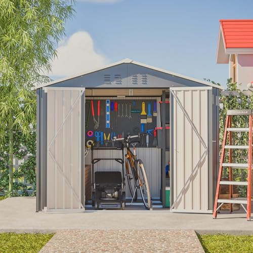 Trädgårdshus metall 229 x 111 x 182 cm, verktygsskjul väderbeständigt med snedtak och ventilation, innehåller metallfundament, för trädgård och terrass, antracit