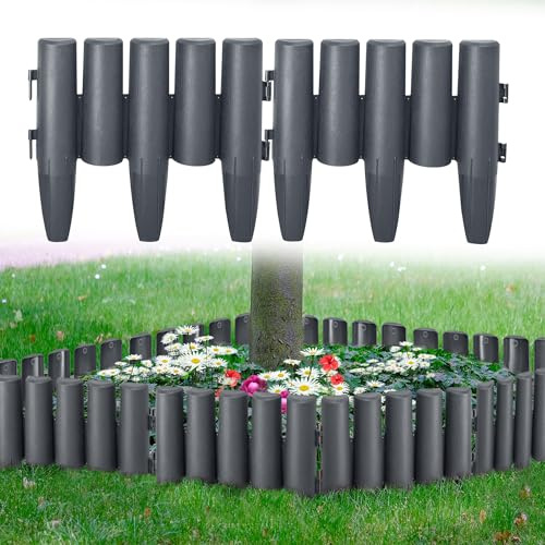 TATIVALO Rasenkante Holzoptik 8,4m Anthrazit 30 Stück Beeteinfassung | Beetumrandung Wetterfest Kunststoff Gartenpalisade Mähkante, Holz Optik Beetumrandung Wetterfest für Garten & Beet