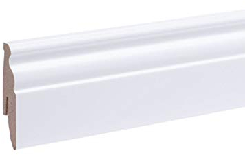 Sockelleiste weiß - Berliner Profil 60 x 20 x 2.600mm MDF - Fußleiste Weiss | stabiler MDF-Kern | Bodenleiste mit integriertem Kabelkanal + Clipfräsung