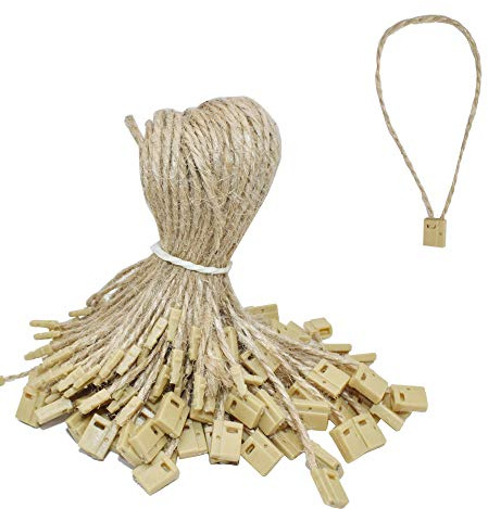 500Pcs 7 Hang Tag String Hemp Twine Strings Price Fastener with Snap Lock Pin Loop Hook Ties Fast to Attach