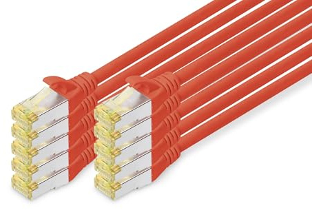 DIGITUS Câble LAN Cat 6A - 2m - 10 pièces - RJ45 Câble réseau - S/FTP Blindé - Compatible Cat-6 & Cat-7 - Rouge