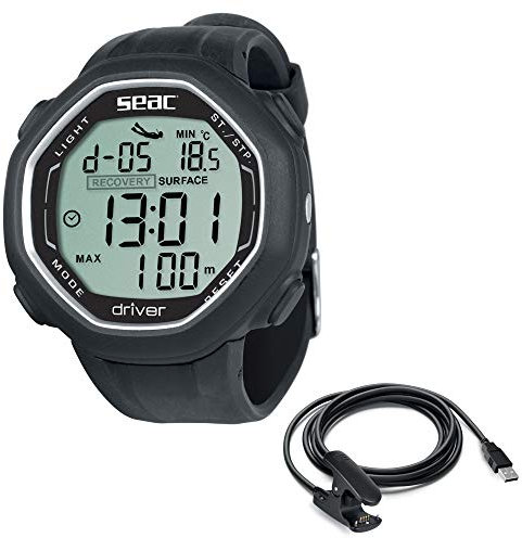 SEAC Driver, Computer da Polso per Immersioni in apnea con Download Dati Unisex Adulto, Nero + USB, Standard, Single