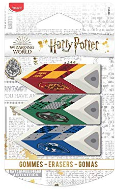 Maped - ergonomischer, effizienter, dreieckiger Radierer HARRY POTTER Pyramide - 3 Stück - rot/grün/blau, Mehrfarbig