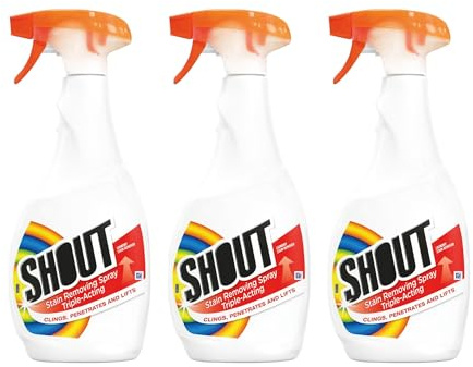 Shout Fläckborttagningsspray 500 ml (förpackning med 3) | Tvättfläckborttagare | Trippelverkande fläckborttagare | Tar bort tuffa fläckar | Biologisk effekt på fläckar