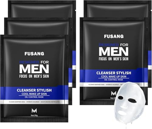 Fusang 5 Pcs Mens Facial Sheet Mask,Hydrating Face Masks Skincare Gift Set for Men,Moisturizing Soothing Facial Masks,Easy to Use & Nourishing Face Mask Skin Care Set A