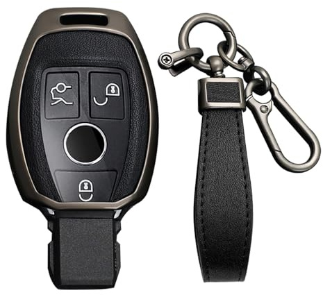 KUNIO Autoschlüsselhülle Passt für Mercedes A B C E S G R Klasse AMG CLA GLC GLA GLK CLK GLE SLK GLS W204 W211 W164 Metall Schlüsselcover Schlüsseletui Schlüsselanhänger A Schwarz