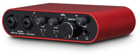BOMGE 22S USB Audio Interface Red with XLR/48V Phantom Power,32Bit/192kHz High-Fidelity, for Studio Audio Mixer Interface for Guitarist, Vocalist, Podcaster, Producer, Plug and Play