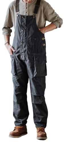 Dcincell Men's Bib Overalls Loose Fit Canvas Coveralls Workwear Dungarees Jumpsuit with Flap Cargo Pockets, Grey, 32
