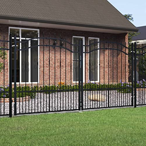 Xichuzi Puerta de Valla Punta Lanza, Vallas para Jardin, Vallas Metalicas, Paneles De Valla, Puerta Jardin Metalica, Acero Recubierto Negro 305x198cm