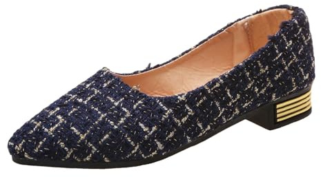 Xbemkste Bailarinas de mujer con punta puntiaguda Zapatos planos cómodos de tacón bajo Cómodos para caminar, azul, 40 EU
