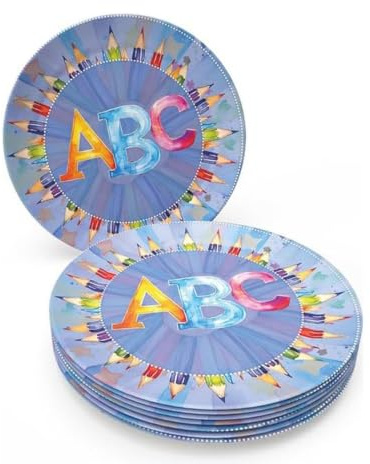 Party Factory Pappteller Back to School, 23 cm, 8 Stück, Bunt, ABC, Einweg Teller als Deko für Einschulung und Schulanfang, Papierteller Tischdeko