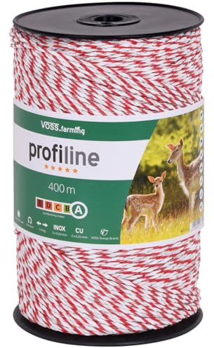 VOSS.farming Weidezaunlitze 400m, Elektrozaunlitze, 3x0,25mm Kupfer 3x0,20mm NIRO, weiß-rot