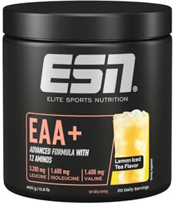 ESN EAA+, Lemon Iced Tea, 400 g, tutti e 9 gli aminoacidi essenziali (EAA) e vitamina B6, 3,2 g di leucina per porzione, solubilità ottimale, vegano - prodotto in Germania