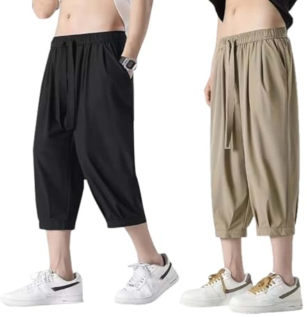 Lymio Shorts för män || trekvartsbyxor för män || avslappnade 3/4 bomullsshorts (shorts 46–49), Svart khakhi, S