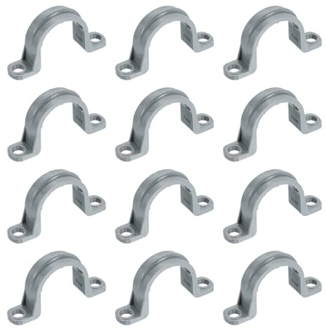 sourcing map Lot de 12 sangles de tuyau en PVC de 1,9 cm, colliers de serrage à double trou en forme de U avec nervures antidérapantes pour fixation de tuyau, tube, câble (gris)