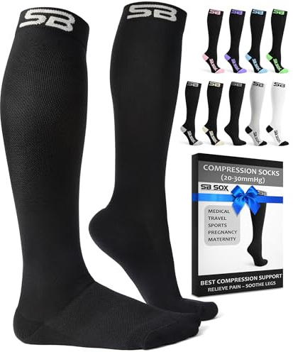 SB SOX Compression Socks for Men & Women (20-30mmHg) – Best Compression Socks for Flying, Medical, Sports, Wide Calf Fit, and Daily Wear (Solid Black, Large)