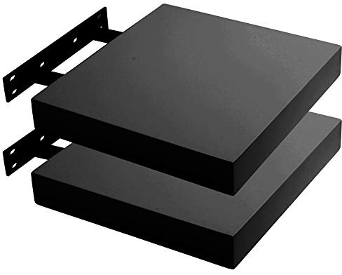 Lestarain Wandregal, 25x23x3.8cm 2er-Set MDF-Wandboard Schweberegal Holz Hängeregal DVD CD Regal Wall Shelf Für Küche Wohnzimmer Schlafzimmer Schwarz
