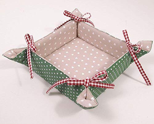 Matches21 Panera de tela rectangular para atar rústica estilo VRONI tela mezcla verde beige lunares cocina & mesa 20 x 20 cm 1 unidad