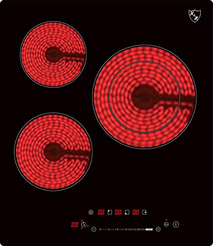 K&H Glaskeramikkochfeld NC-4504 [3 ZONEN] - Herdplatte 3 Kochfelder - Kochfeld 3 Platten Autark - Kochplatten 3er - Starkstrom-Anschluss - Kein Stecker Enthalten - 45CM 4500 Watt - 9 Leistungsstufen