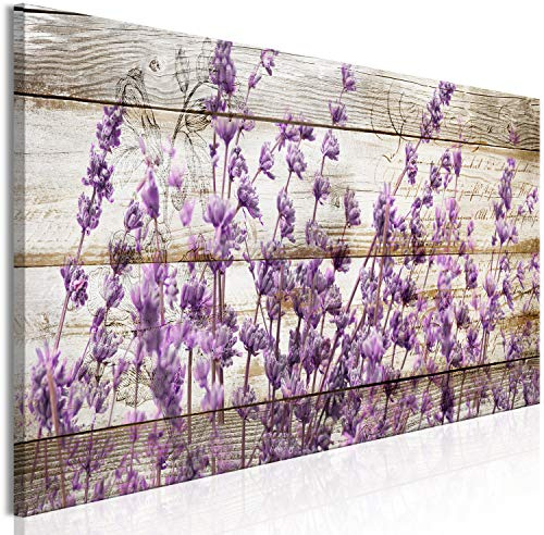 murando - Wandbilder XXL Lavendel 120x40 cm 1 tlg - Wand Deko Vlies Leinwand Bilder Groß Wanddeko Wohnzimmer Schlafzimmer Kunstdrucke Panoramabild - Blumen Natur Holzoptik b-A-0623-b-a