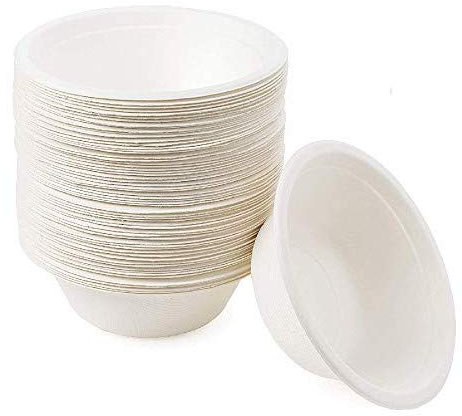 TELEVASO - 100 uds - Cuenco de bagazo redondo 340 ml de fibra caña de azúcar - Tamaño 152x46 mm - Biodegradables, compostables, ecológicos, desechables y reciclables - Apto para microondas