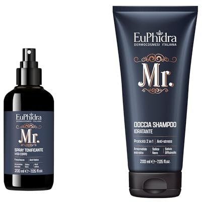 Euphidra - Kit Freschezza e Idratazione Uomo, con Spray Tonificante e Doccia Shampoo, Formula Rivitalizzante e Idratante, per una Pelle e Capelli Puliti e Rinfrescati