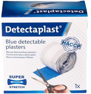 Detectaplast Pflaster wasserfest Elastic, blaue Wundpflaster Rolle für den Umgang mit Lebensmitteln, detektierbare Pflaster für Erste Hilfe Sets in der Gastronomie, 6 cm x 5 m, 1 Stück,