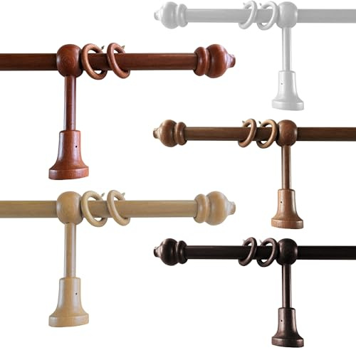 Barra para Cortinas de Madera con Anillas completa de Accesorios, Diámetro 23 mm, Movimiento Manual, Barra para Cortinas en diversos Colores con Soportes y Terminales (OLMO, 120 CM)
