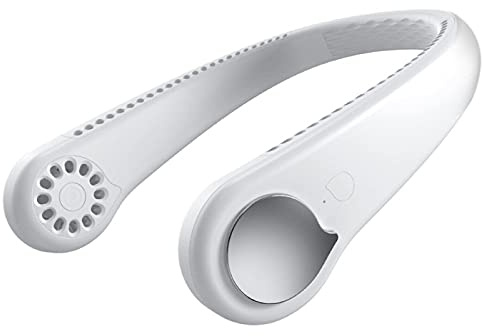 6 summer air-cooled neck hanging fans, leafless neck hanging fans, leafless ventilator, USB rechargeable neckband fan, air cooler type white