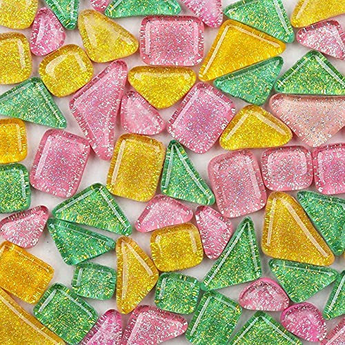 200g Tesselles en Verre Colorées Irrégulière Carreaux de Mosaïque, Morceaux de Mosaïque en Verre pour Loisirs Créatifs, Décoration(Bonbons)