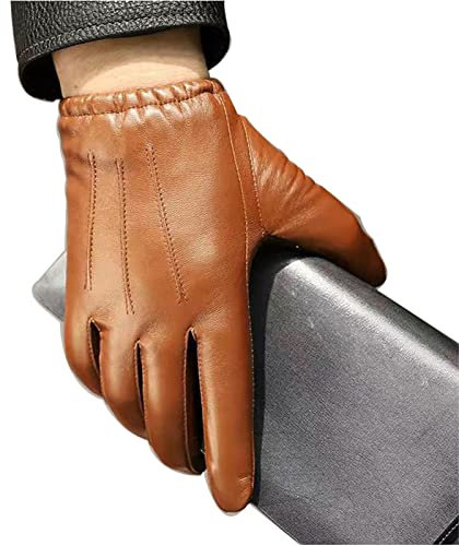 Lederhandschuhe Herren, Herren Winter Warme Outdoor Lässige Lederhandschuhe,Touchfunktion,Winddicht Handschuhe Aus Echtleder (Kamel,XL)