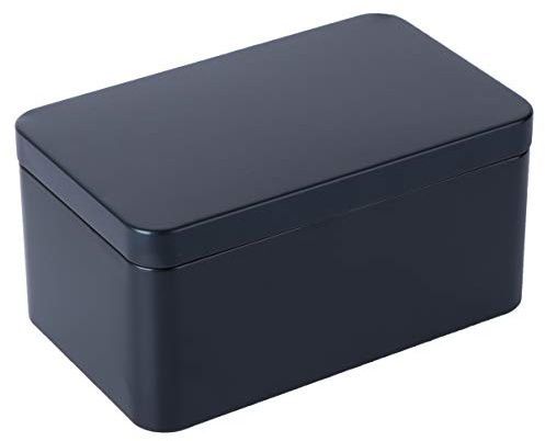 Zerodeko Scatola di Latta Rettangolare la Conservazione del Tè in Casa, Contenitore in Lamiera Nera Bordi Lisci, Capacità 13x8x6 Cm, per Viaggi e Uso Quotidiano