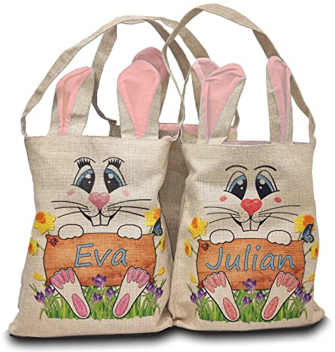 Maus-Design Ostertasche personalisierbar mit Namen, Osterhase/Häsin, Rosa | Groß mit Ohren, 4 Farben zur Auswahl, Osterkorb für Kinder, Personalisiertes Osterkörbchen