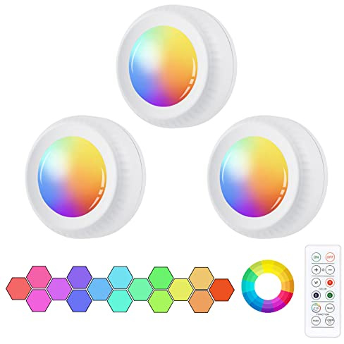 Vicloon Kabellose Unterschrankleuchten mit Fernbedienung, 3 Stück, RGB-LED-Unterschrank-Lichter, dimmbar, batteriebetrieben, Schrankleuchten für Küche, Kleiderschrank, Schrank, Farbwechsel