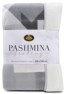 Gözze - Gemütliche Kuscheldecke, Pashmina Feeling, Wendbar, 460 g/m², 150 x 200 cm - Asche