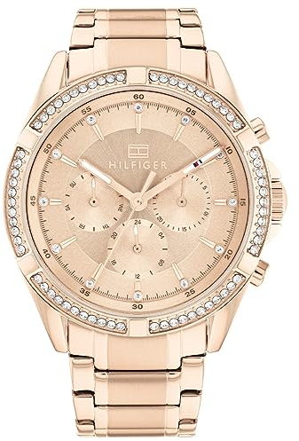 Tommy Hilfiger Multi Zifferblatt Quarz Uhr für Damen mit Rotgoldfarbenes Edelstahlarmband - 1782558