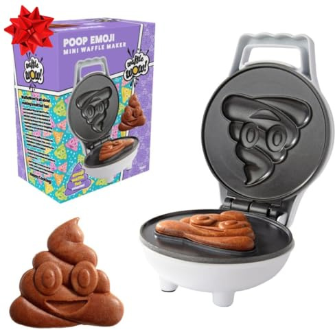Poop Emoji Mini Waffle Maker- Mothers Day Morning Brunch Fun, Silly Treat w Smiley Face Design, 4 Waffler Iron Makes Pan Cake or Waffles w Recipes, Funny Novelty Gag Gift for Her- Licensed by Emoji