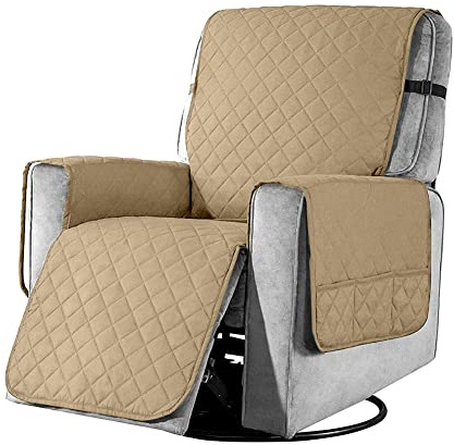Liegesofa Sesselbezug, Sesselschoner mit Taschen, Sesselschoner für Fernsehsessel Taschen Sesselüberwurf Anti-Flecken Waschbar Sesselschutz für Zuhause mit Kindern Haustieren Hund - Small / Sandfarbe